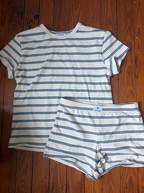 Parke blue and white striped set